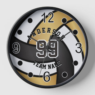 Horloge Gold, Black and White Volleyball