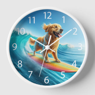 Horloge Golden Retriever de surf lunaire