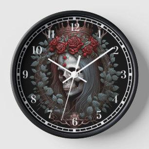 Horloge Goth Crâne Rose Couronne gothique