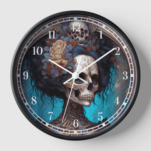 Horloge Goth Skeleton Skull Woman Gothique (Recto)