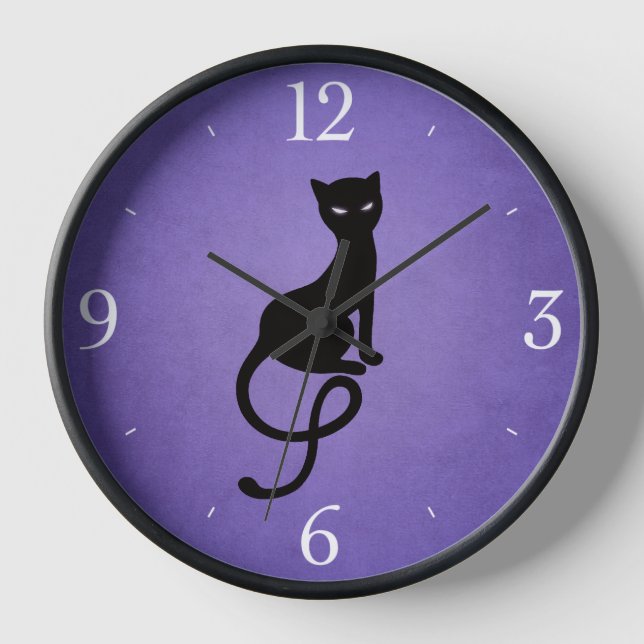 Horloge Gracieuse Chat Malin Silhouette - Noir Kitty Viole (Recto)