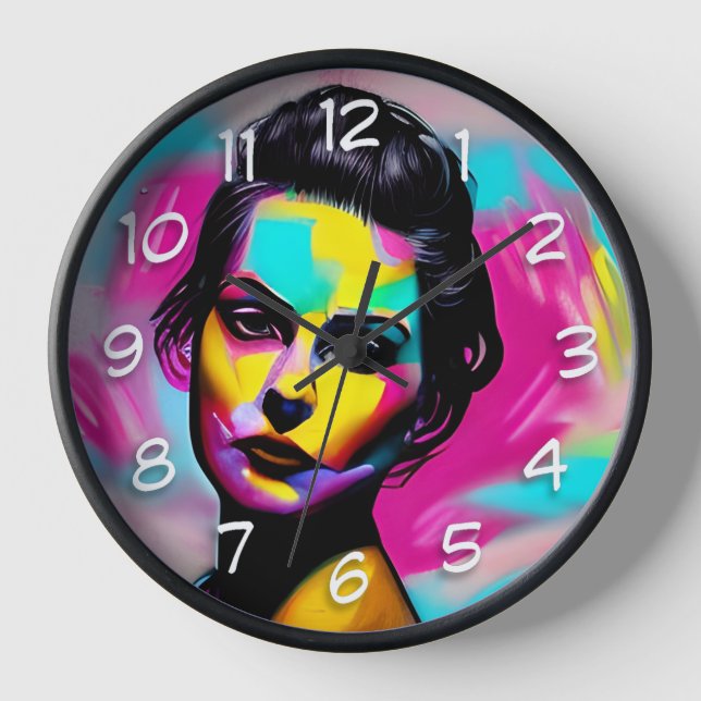 Horloge Graffiti coloré | Belle Femme Fierce (Recto)