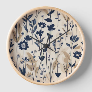 Horloge Grand Fleur sauvage moderne Nave Bleu