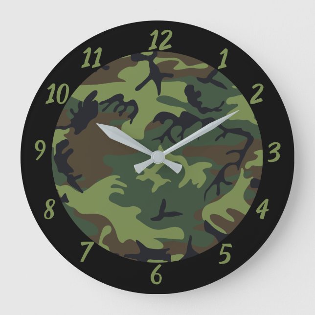 Horloge grand thème militaire vert camouflage noir (Recto)