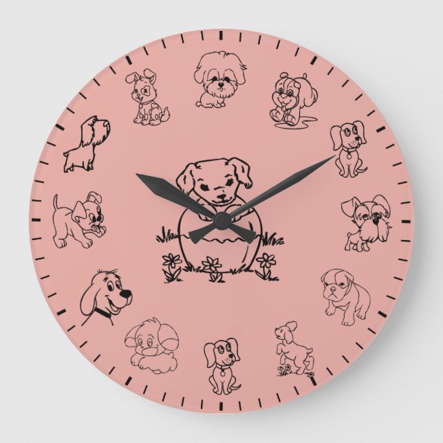Horloge grande à thème de chiot mignon unique (Recto)