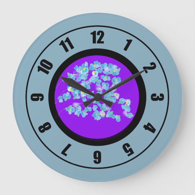 Horloge grande aux fleurs bleues modernes (Recto)
