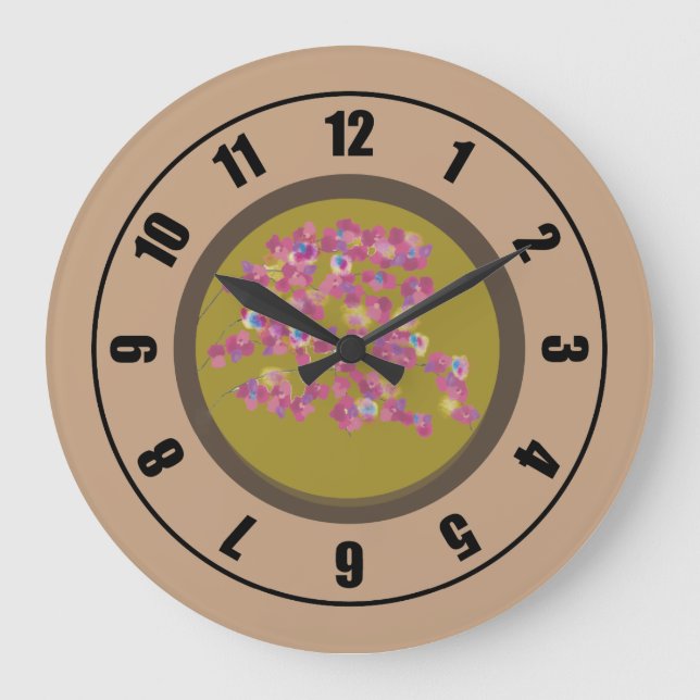 Horloge grande aux fleurs roses modernes (Recto)