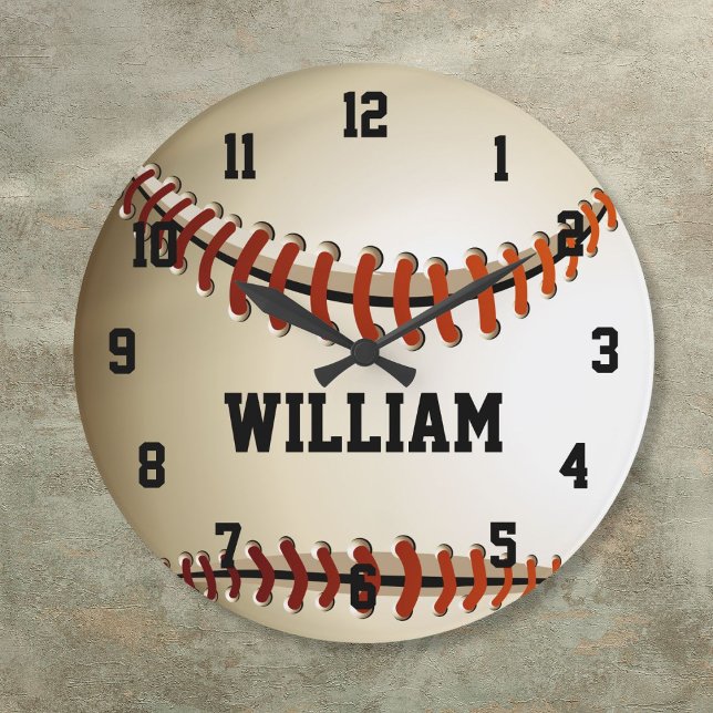 Horloge grande baseball nom personnalisé (Personalized Custom Name Baseball Large Clock)