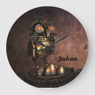 Horloge grande chouette et œufs Steampunk industri