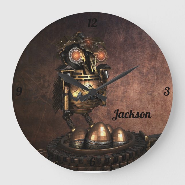 Horloge grande chouette et œufs Steampunk industri (Recto)