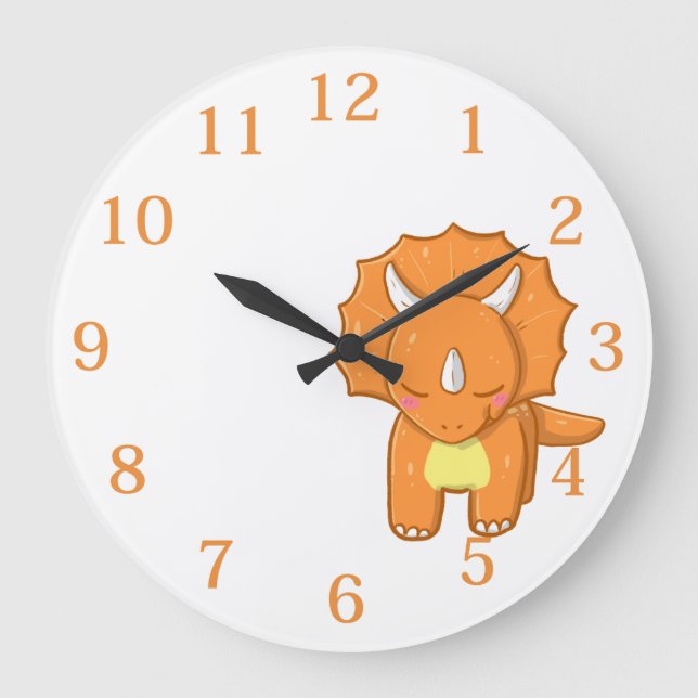 Horloge grande dinosaure orange pour enfants (Recto)