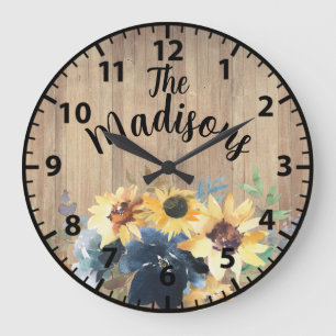 Horloge grande en bois rustique personnalisé avec 