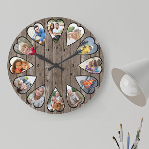 Horloge grande en bois sombre rustique avec photos