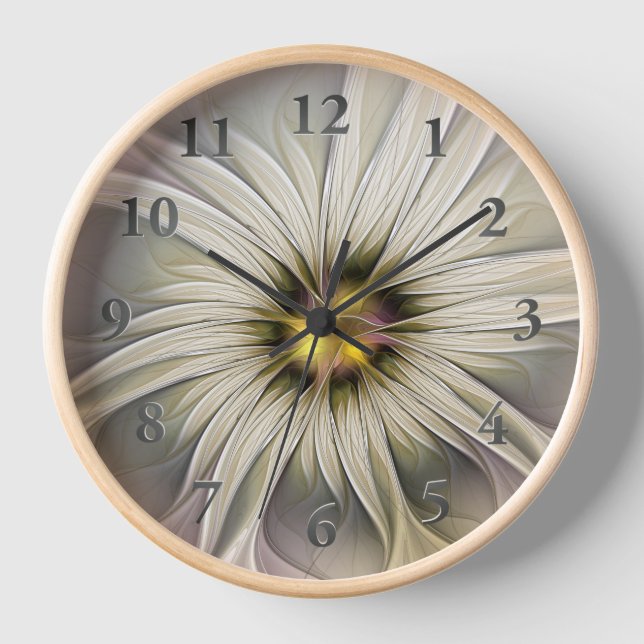 Horloge Grande Fleur d'ivoire, Abstrait Art Fractal Modern (Recto)