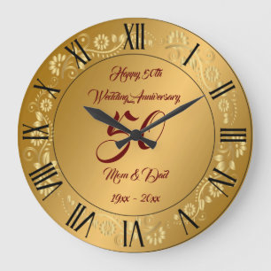Horloge grande personnalisée Happy Gold 50e annive