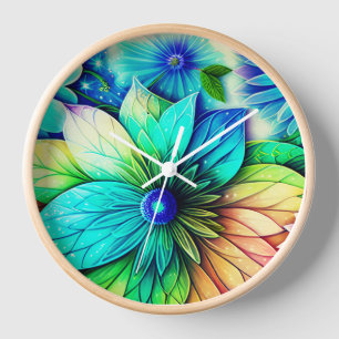 Horloge Grandes Fleurs Bleues