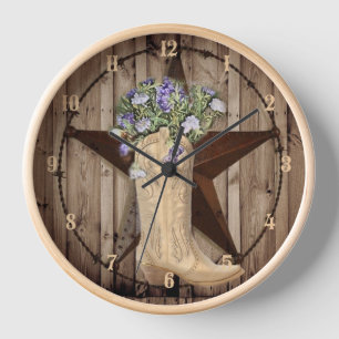 Horloge grange rustique fleur sauvage western star cowgirl