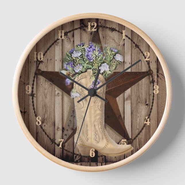 Horloge grange rustique fleur sauvage western star cowgirl (Recto)