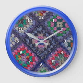 Horloge - Granny Carré Afghan avec cadre bleu