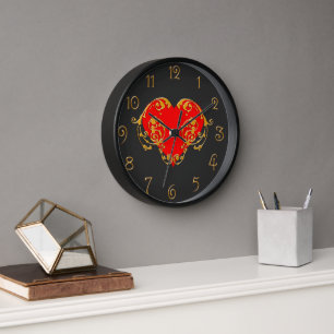 Horloge Gras Romantique Saint Valentin Rouge Goth Coeur