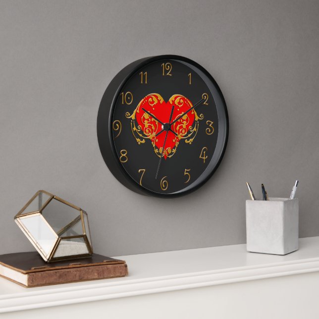 Horloge Gras Romantique Saint Valentin Rouge Goth Coeur (Bureau)