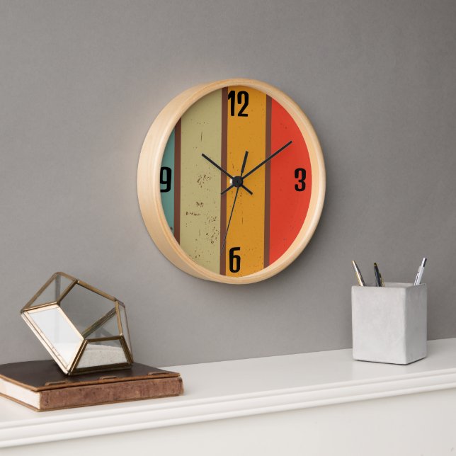 Horloge Gras Sunset Retro Arc-en-ciel Bandes cadran (Bureau)