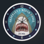 Horloge Great White Shark Nautical Custom<br><div class="desc">Décorate your beach house with this cute nautical clock featuring a hand-drawn Great White Shark and a starfish border. Use the easy templates to add your text.</div>
