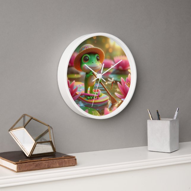 Horloge Grenouille sur un tonneau dans un étang (Bureau)
