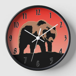 Horloge Grizzly Bear au coucher du soleil - Art original d