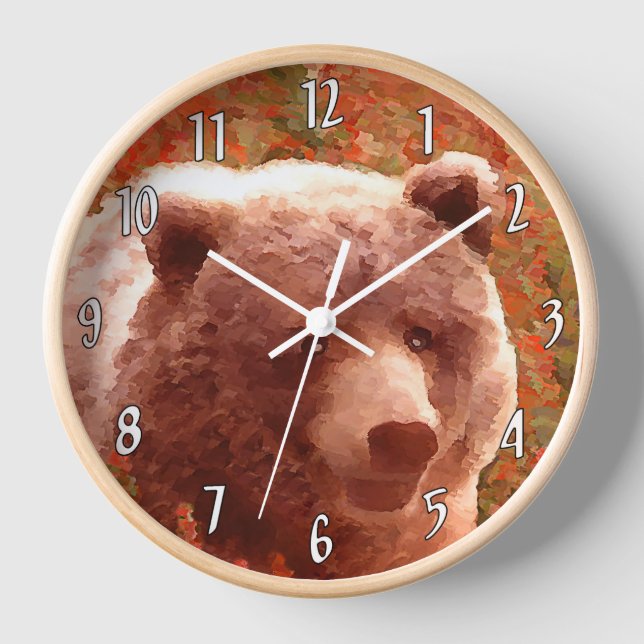 Horloge Grizzly Bear Cub dans Fireweed Peinture Art de la  (Recto)