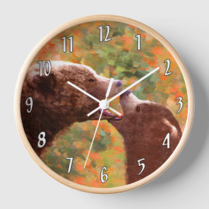 Horloge Grizzly Bear Maman et Cub Peinture Faune Art