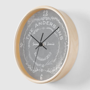 Horloge Guirlande florale rustique ancienne personnalisée