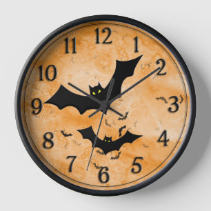 Horloge Halloween : Bat Silhouettes Orange Grunge BG