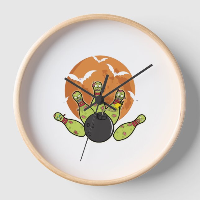 Horloge Halloween Bowling Zombie Pins chauves-souris Bowle (Recto)