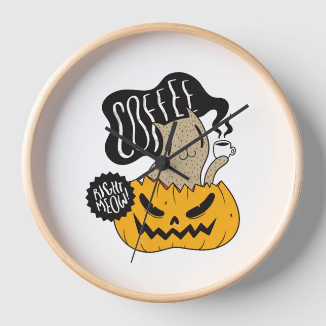 Horloge Halloween Café - Cute Halloween Chat Boire (Recto)