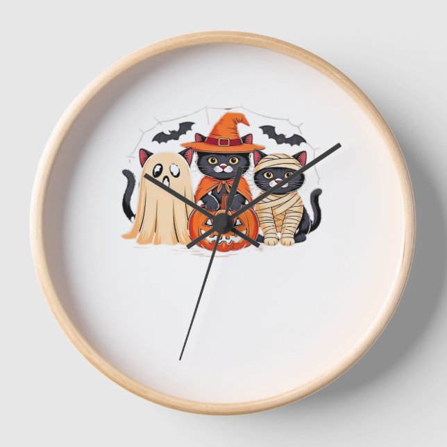 Horloge Halloween Cute Ghost Citrouille Chat Classic T-Shi (Recto)