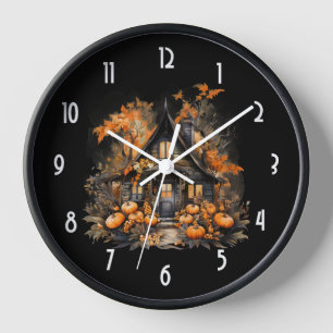 Horloge Halloween Maison hantée avec Citrouilles & Foliage