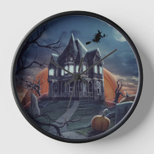 Horloge Halloween Maison hantée Éffrayant cimetière