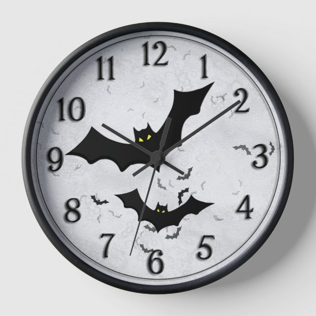 Horloge Halloween : Silhouettes de chauve-souris Grunge bl (Recto)