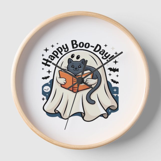 Horloge Happy Boo-Day Ghost Cat PNG - Spooky Cute Oversize (Recto)