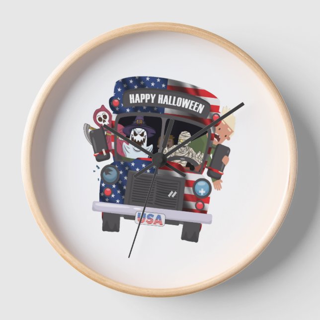 Horloge happy halloween bus chemise de fête gens (Recto)