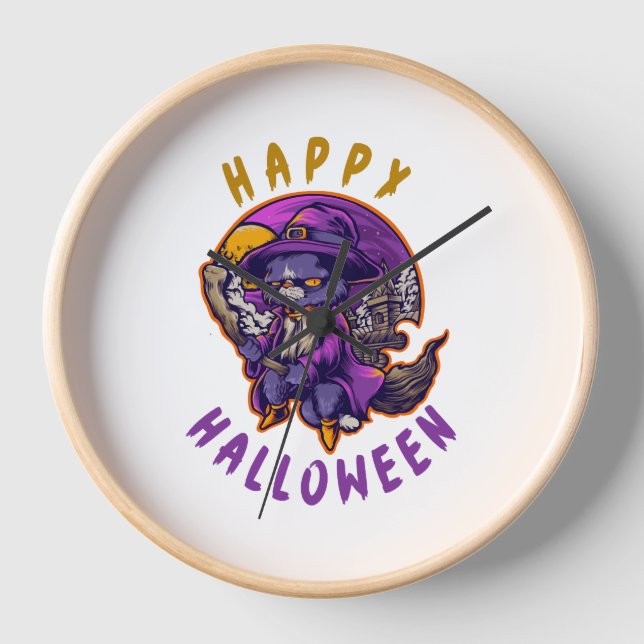 Horloge Happy Halloween Chat sorcier Halloween (Recto)
