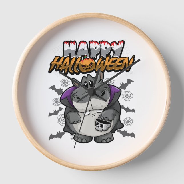 Horloge Happy Halloween déguisé Hippopotame (Recto)