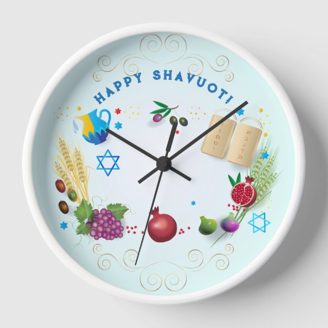 Horloge Happy SHAVUOT ornement décoratif sept espèces (Recto)