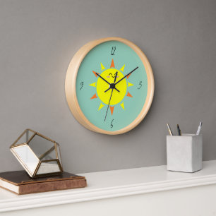 Horloge Happy Sun (Arrière - plan Turquoise)