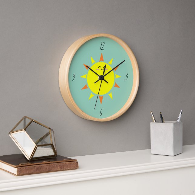 Horloge Happy Sun (Arrière - plan Turquoise) (Bureau)