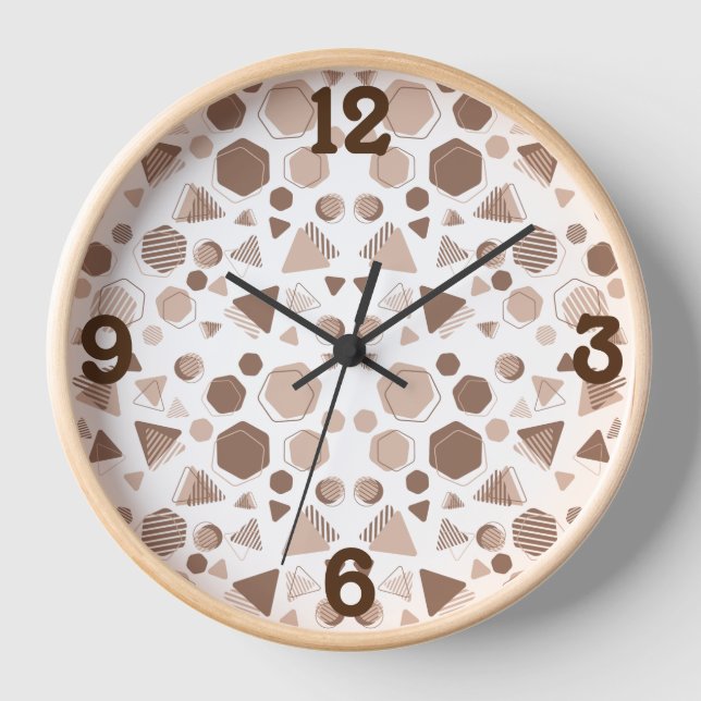 Horloge Hexagon & Triangle rose & Brown sur Motif blanc (Recto)