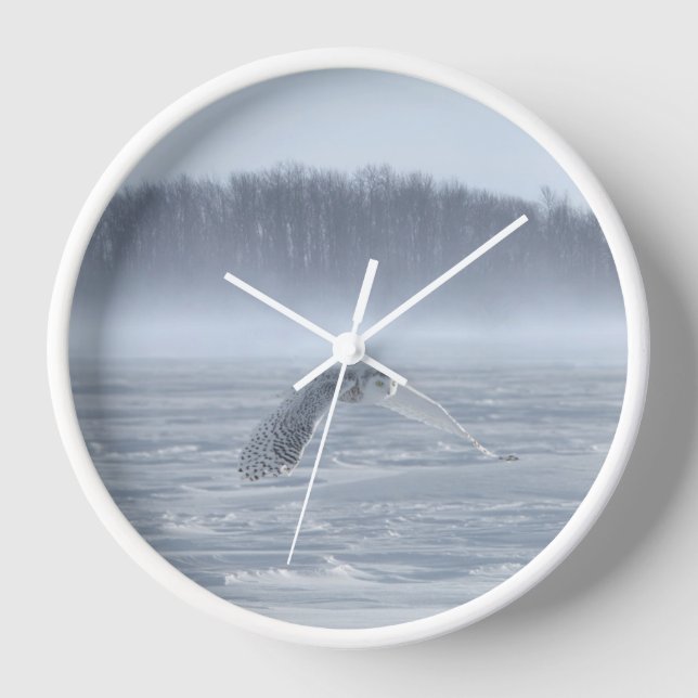 Horloge Hibou des neiges en vol en hiver (Recto)