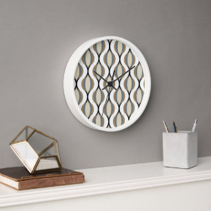 Horloge Hip Taupe Beige Sable gris Ogee noir Vagues Art