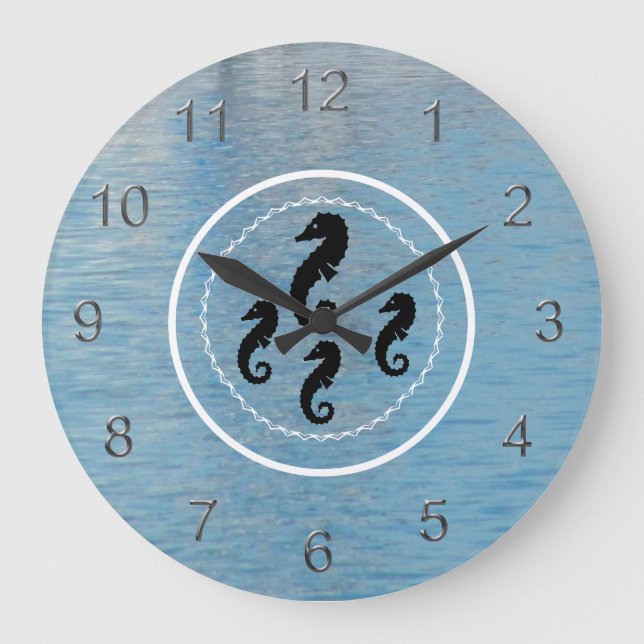 Horloge - Hippocampes, Eau et Anneaux Blancs (Recto)